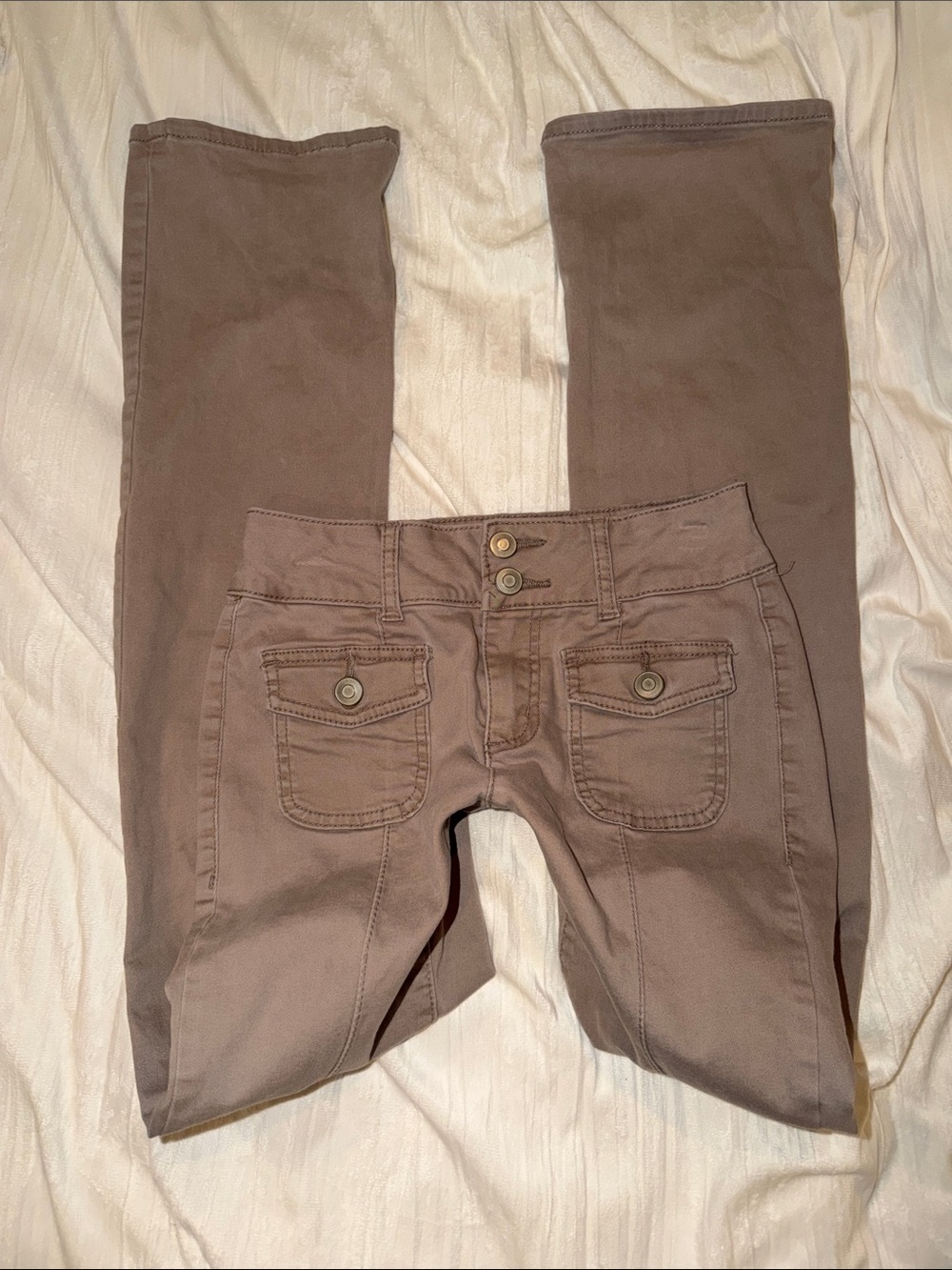 Low rise Brown Bootcut Pants with Front Flap Pockets